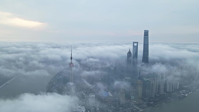 上海陆家嘴城市航拍宣传片片头平流云