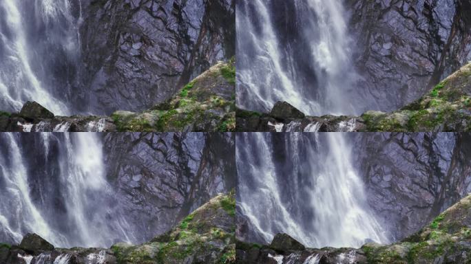 瀑布崖边岩石边瀑布水源自然生态水资源水花