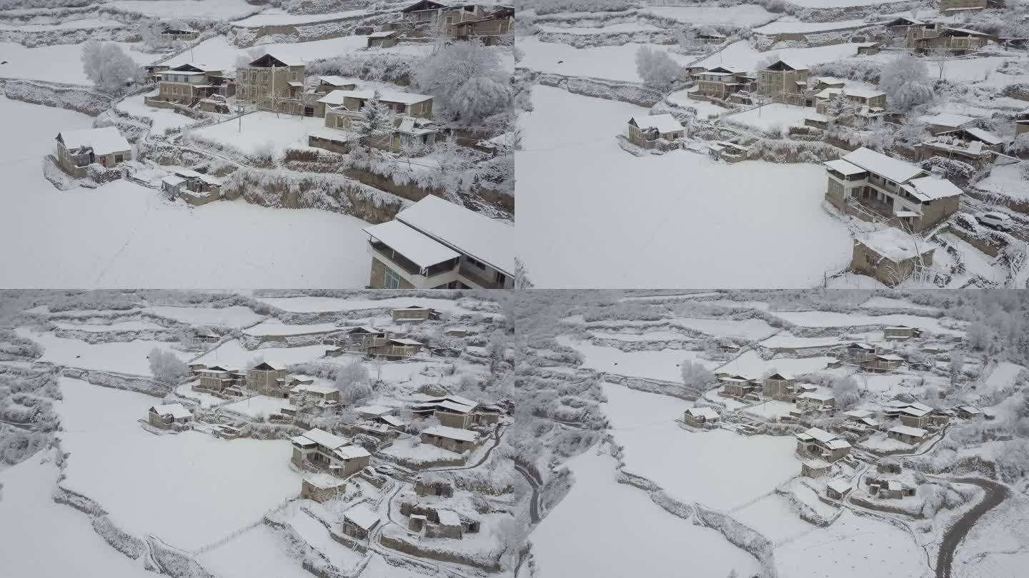 航拍冬季的高原藏族村落