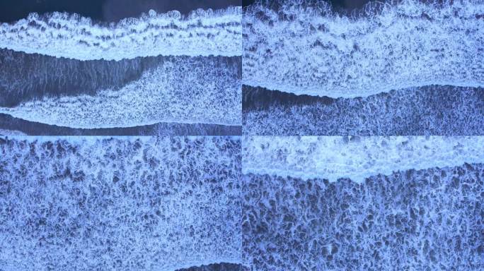 4K可商用白色泡沫浪花层层卷积翻滚海滩