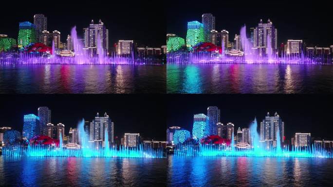 广西柳州柳江夜景音乐喷泉旅游景观航拍