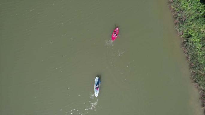 水上划船皮划艇航拍自然人文生活方式 游玩