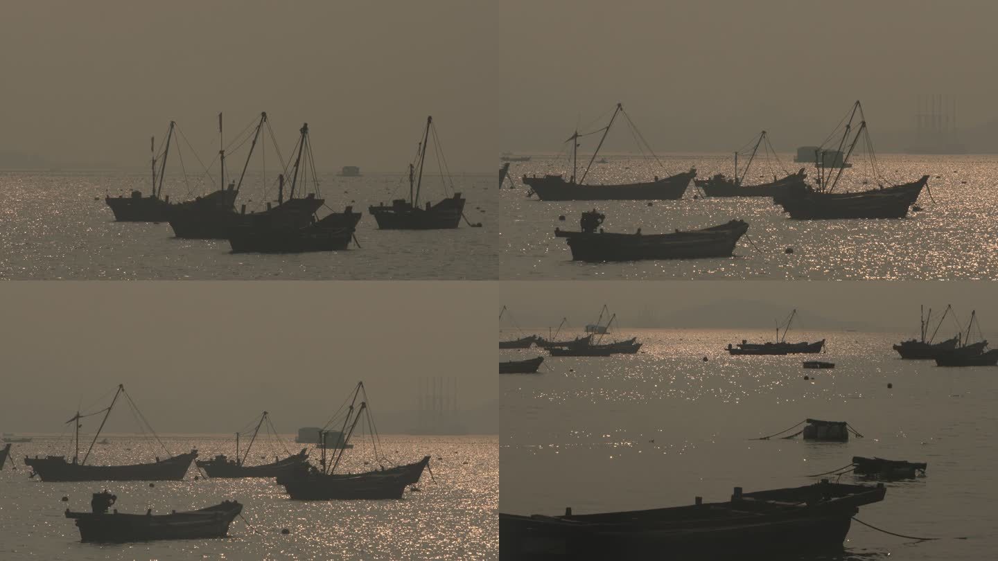海上 渔船 夕阳