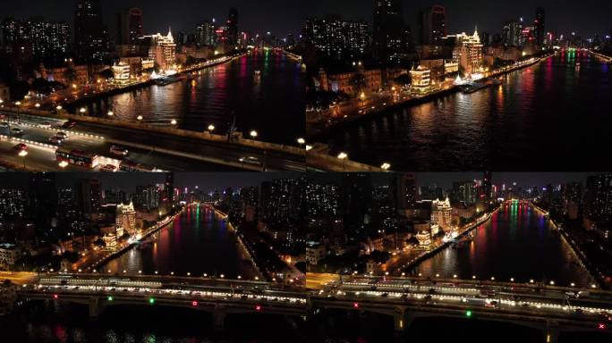 广州粤海关延时视频交通繁忙车流夜景