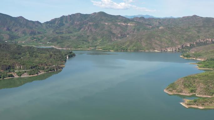 白河堡水库航拍绿水青山4k