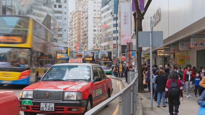 香港地标繁忙街景人潮涌动