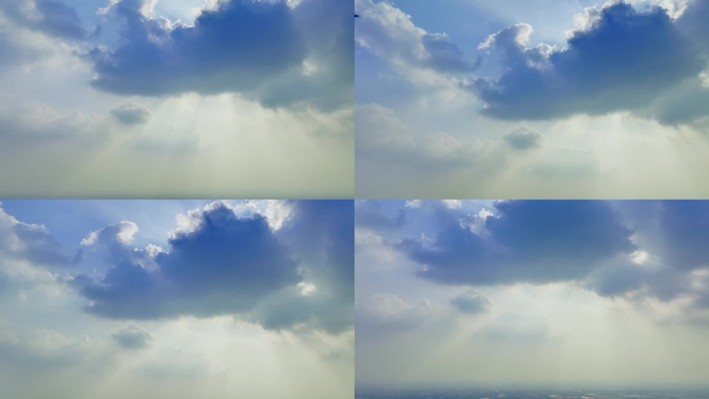 4k航拍云朵中的圣光丁达尔