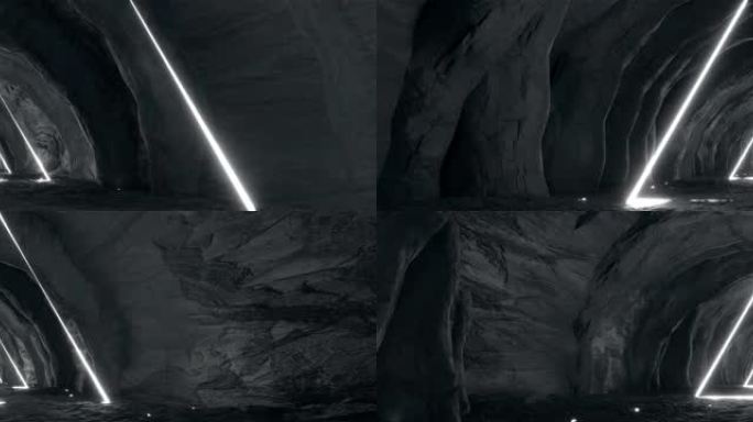 科幻岩石洞穴穿梭隧道
