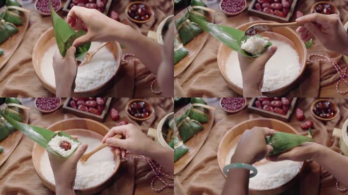 8K端午节粽子包粽子箬叶四角粽蜜枣粽