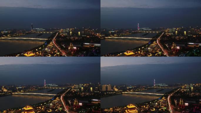 广西柳州柳江城市景观百里柳江夜景航拍