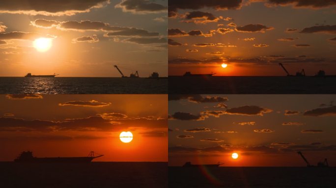 夕阳 渔船 浮球