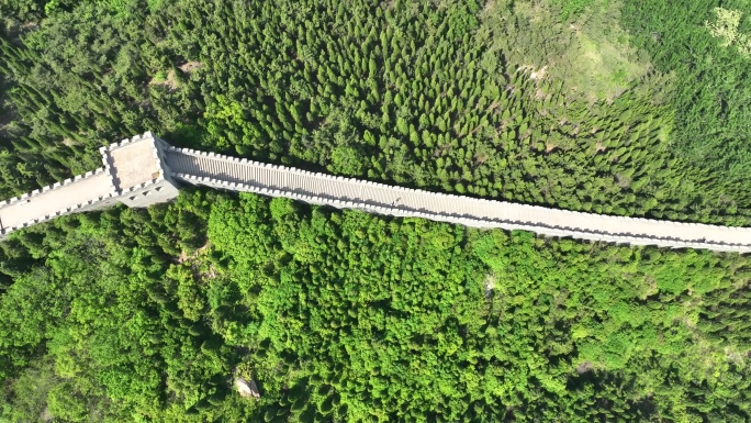 航拍山东烟台龙口南山景区仿古长城景观