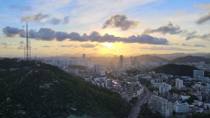 珠海城市夕阳航拍4k25p