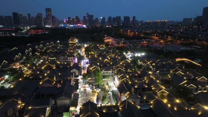 山东日照万平口东夷小镇4K夜景航拍