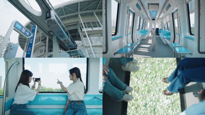 乘客乘坐武汉光谷空轨列车