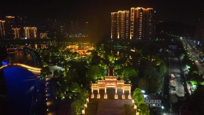 4K航拍湖南郴州夜景爱莲湖濂溪书院5