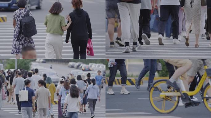 夏天北京街景都市白领奋斗者早晨街道人流