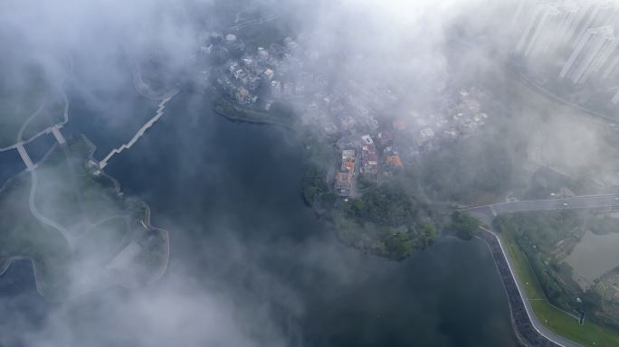 阳江城市，鸳鸯湖，轻纱曼舞，云舒云卷