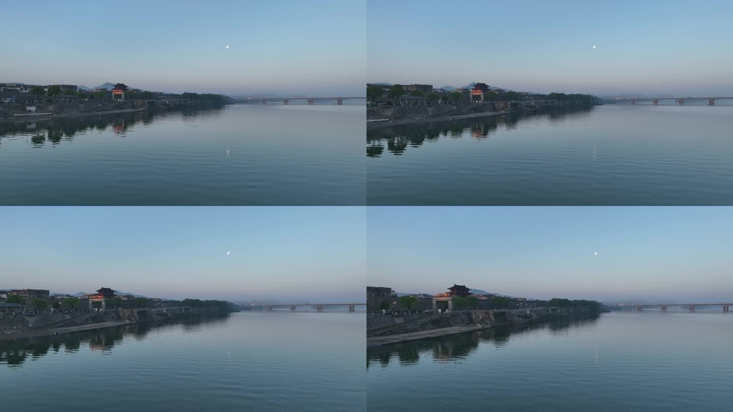 航拍襄阳古城月亮汉江城市风光