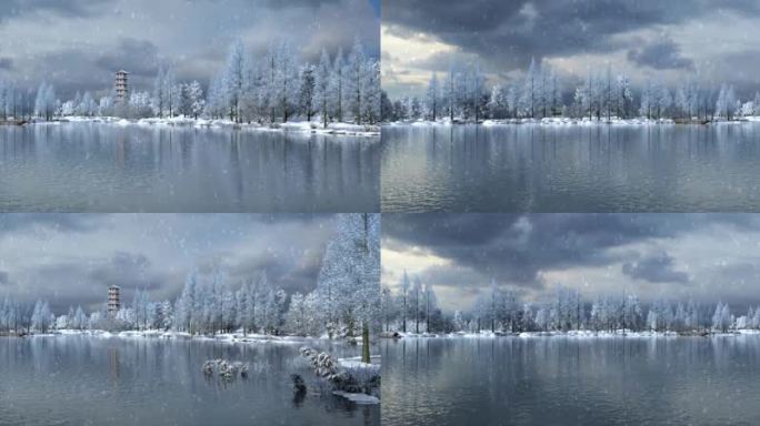 湖泊雪景三维场景
