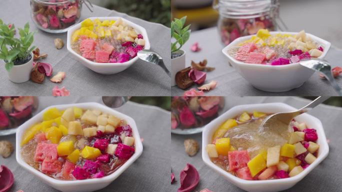 水果冰粉夏日饮品水果捞美食摆拍