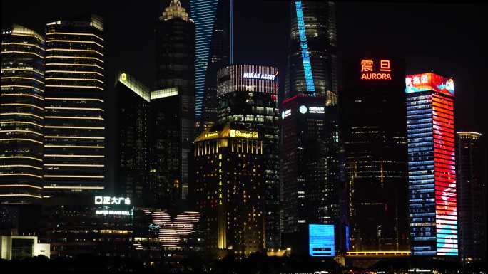 4k上海外滩陆家嘴CBD震撼夜景金融地产