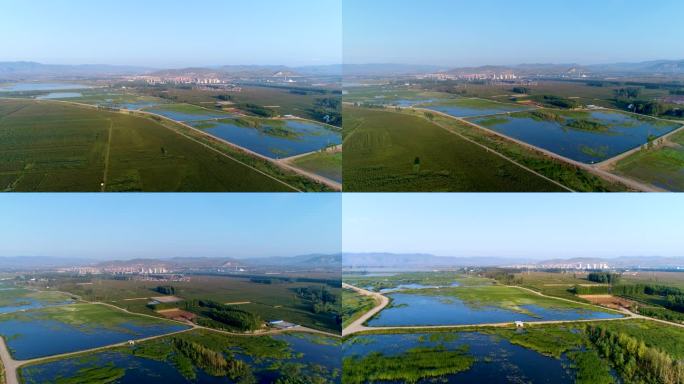 4K高清航拍大同市壶流河湿地湖泊
