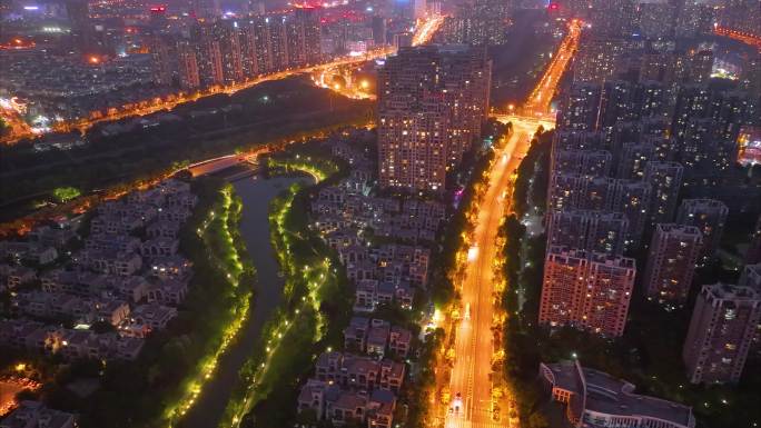 安徽省合肥市蜀山区翡翠路夜晚夜景车流航拍