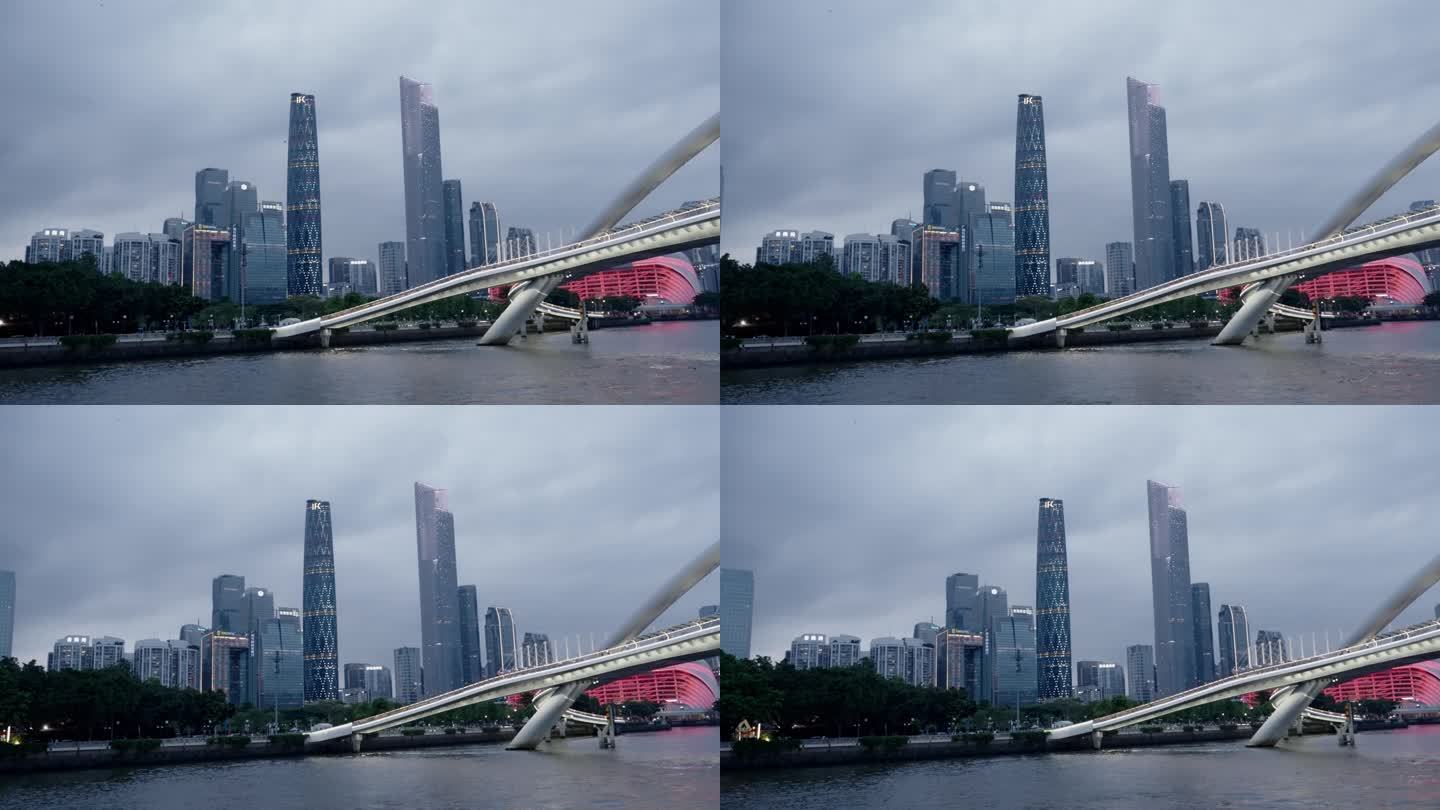 4K傍晚的广州珠江新城海心桥