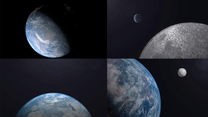 4K高清写实太阳照地球月球