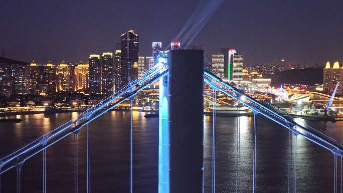 大连星海湾跨海大桥夜晚高清4K航拍