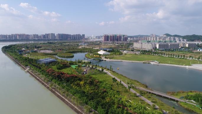 航拍绵阳小枧湿地公园