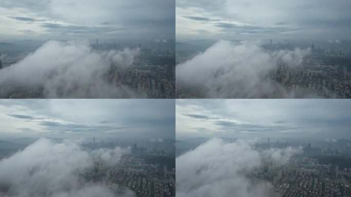 深圳城市大景穿云航拍