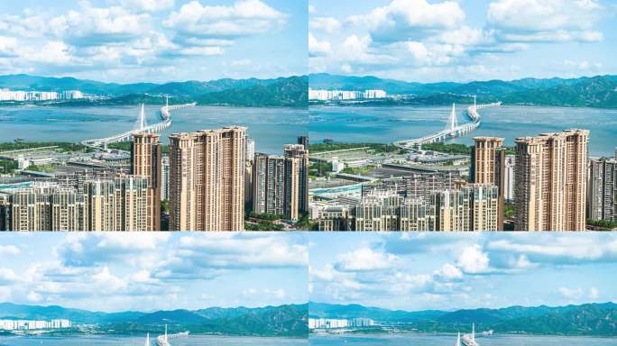 4:3画幅深圳湾大桥航拍延时摄影城市风光