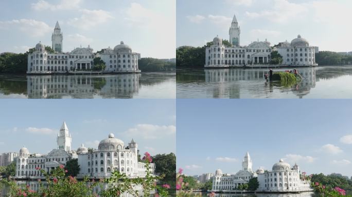 广州流花湖公园白色宫殿城市旅拍打捞水草