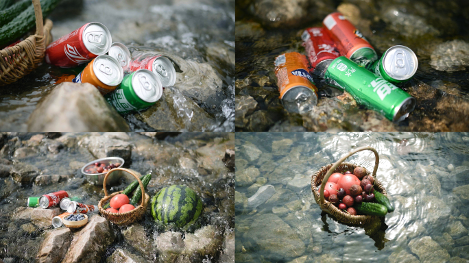 夏日飘在水里的水果 可乐