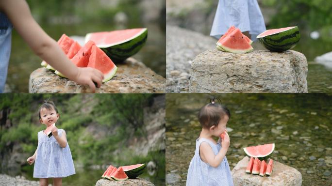夏天小孩吃西瓜