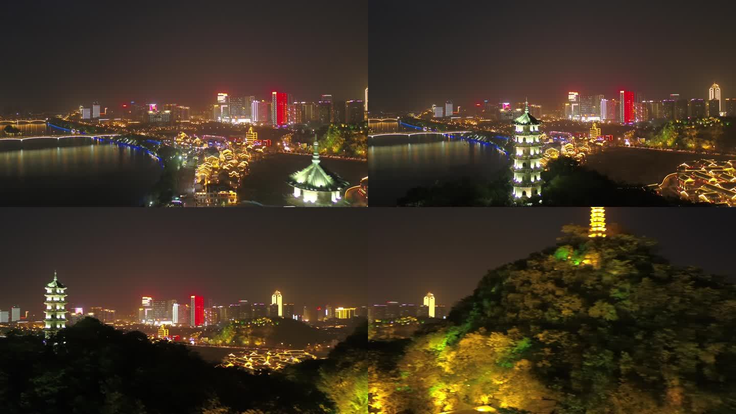 广西柳州柳江蟠龙山公园百里柳江夜景航拍