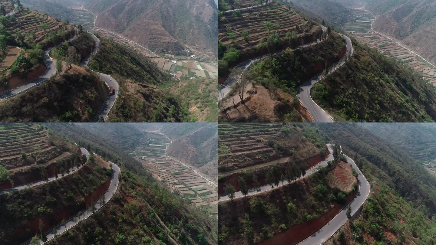 航拍云南地貌盘山公路