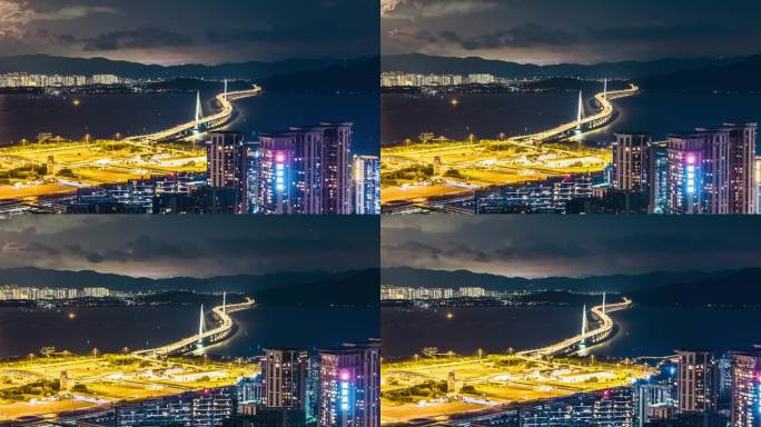 深圳湾大桥夜景航拍延时摄影