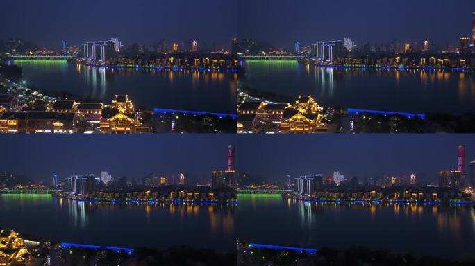 广西柳州柳江城市景观百里柳江夜景航拍