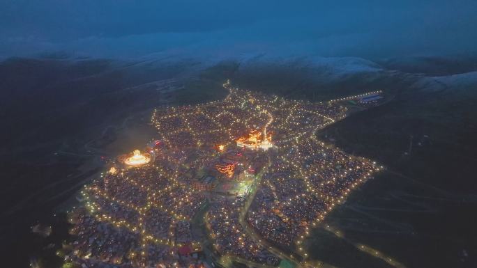 4k航拍四川色达五明佛学院夜景