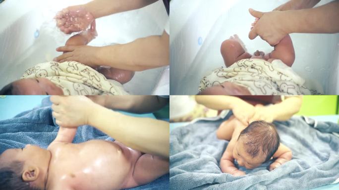 新生儿洗澡，宝宝洗澡，宝宝抚触，新生儿