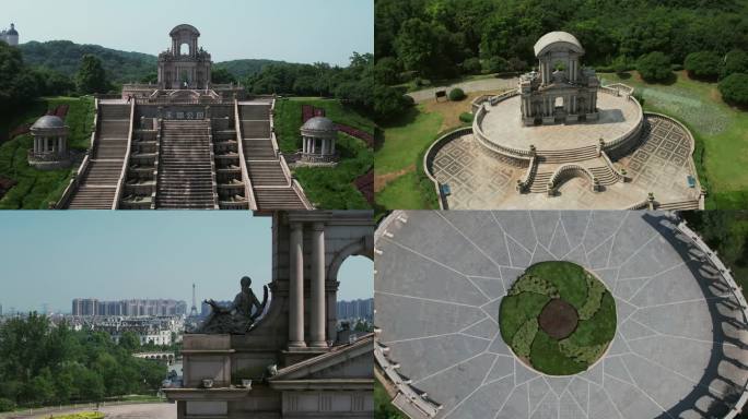 俯瞰仿欧式建筑设计公园4K航拍杭州