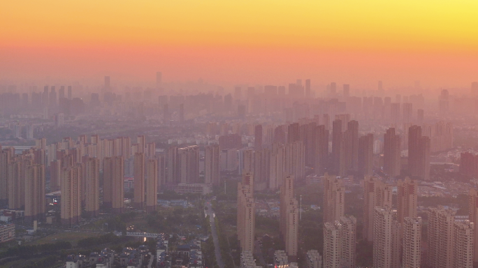 城市夕阳 太阳落山 金色辉煌写意唯美