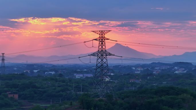 电网夕阳美景