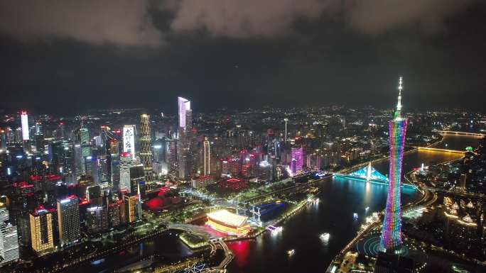 航拍珠江新城夜景