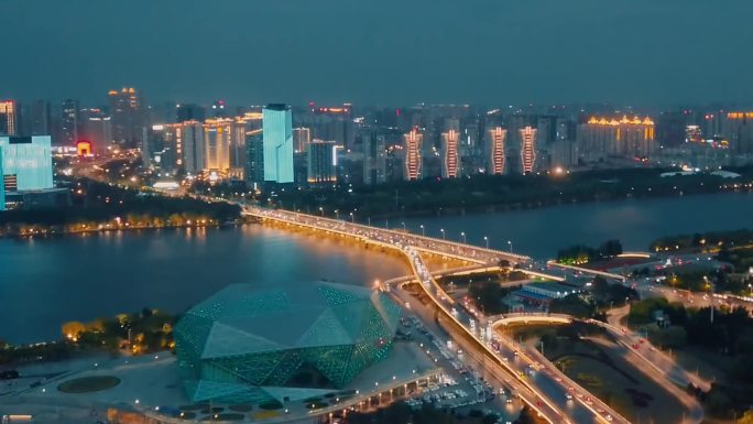 沈阳青年大街盛京大剧院夜景延时日转夜