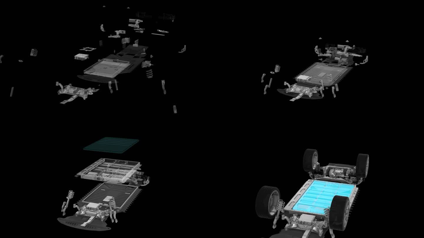 新能源电动汽车车辆零件分解模型动画带通道