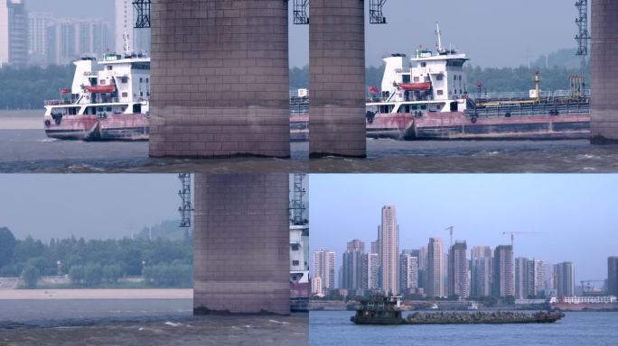武汉长江江面上行驶的各类船只